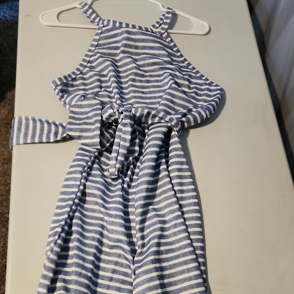 Striped Blue and White Jumpsuit - Picture 8 of 9